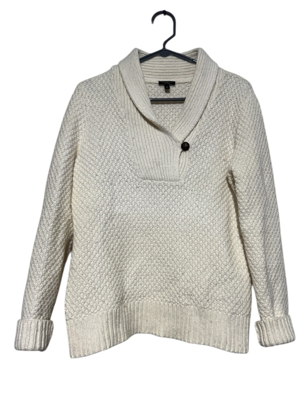 Talbots Shawl Collar Shaker Sweater Women Size S Cream Chunky Knit Fall Preppy